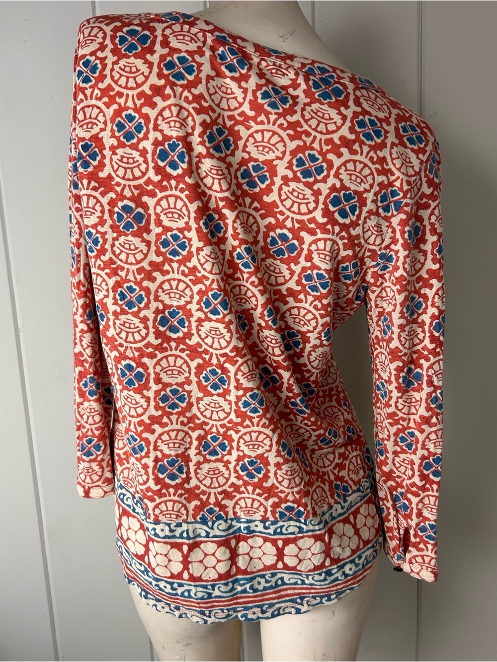 Lucky Brand Blue Floral top Boho Cotton Modal long Sleeve Size L new - Picture 4 of 7